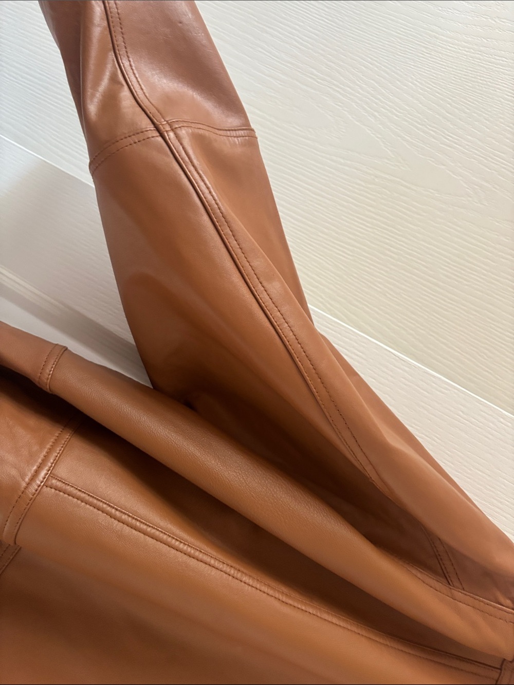 VINTAGE Women's Funnel Neck Leather Jacket - Warm Carmel SZ 3X - Picture 10 of 15